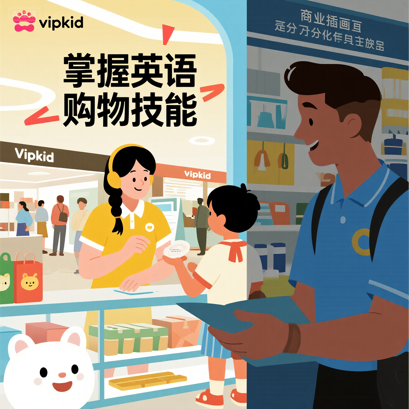 描述在英语环境中的购物流程？
