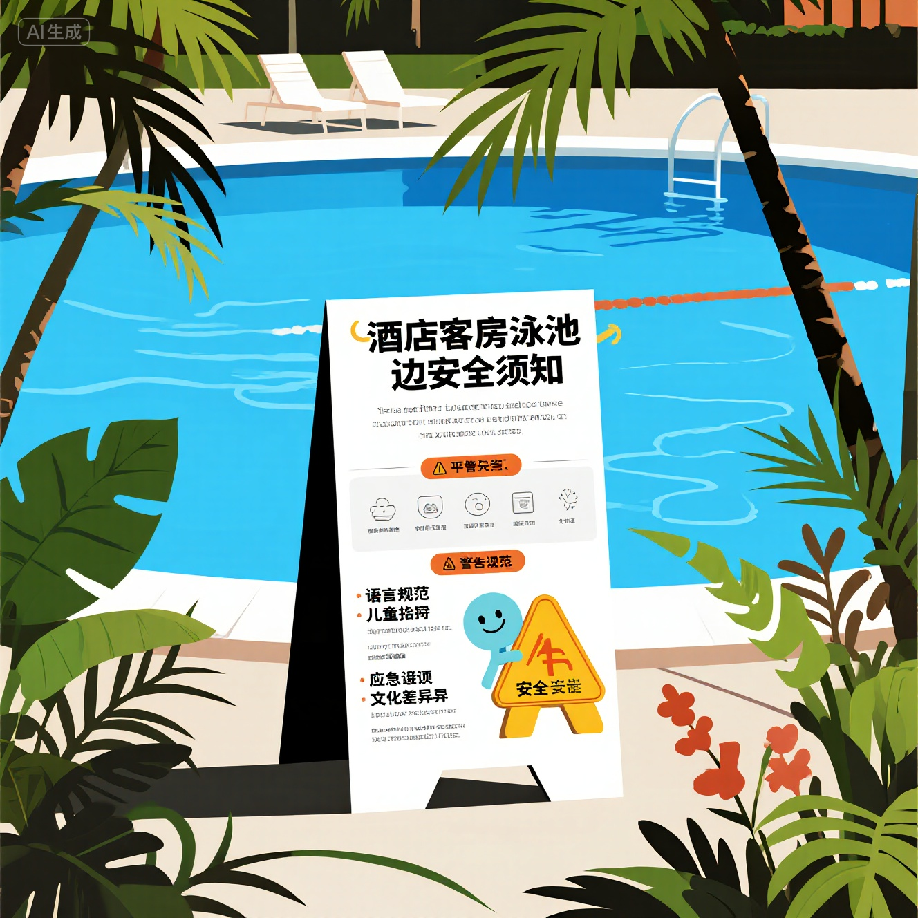 英语酒店客房泳池边安全须知？